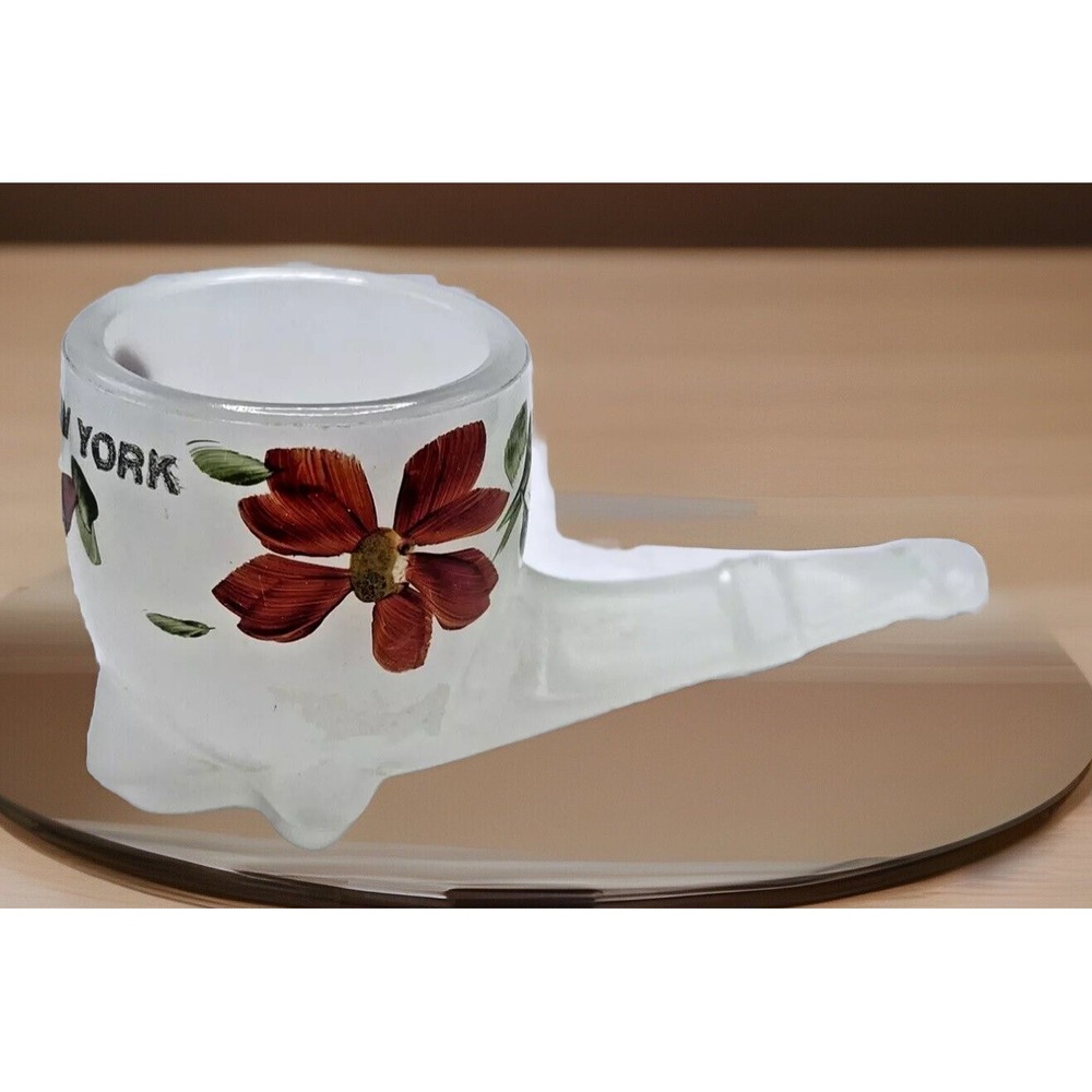 Vintage Souvenir Milk‎ Glass Pipe/Planter Hand painted New York 6 Inches Long